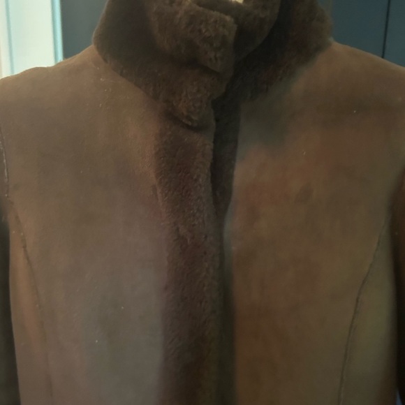 Tory Burch / Bergdorf Goodman Chocolate Brown Suede Shearling Jacket XS - Picture 3 of 9